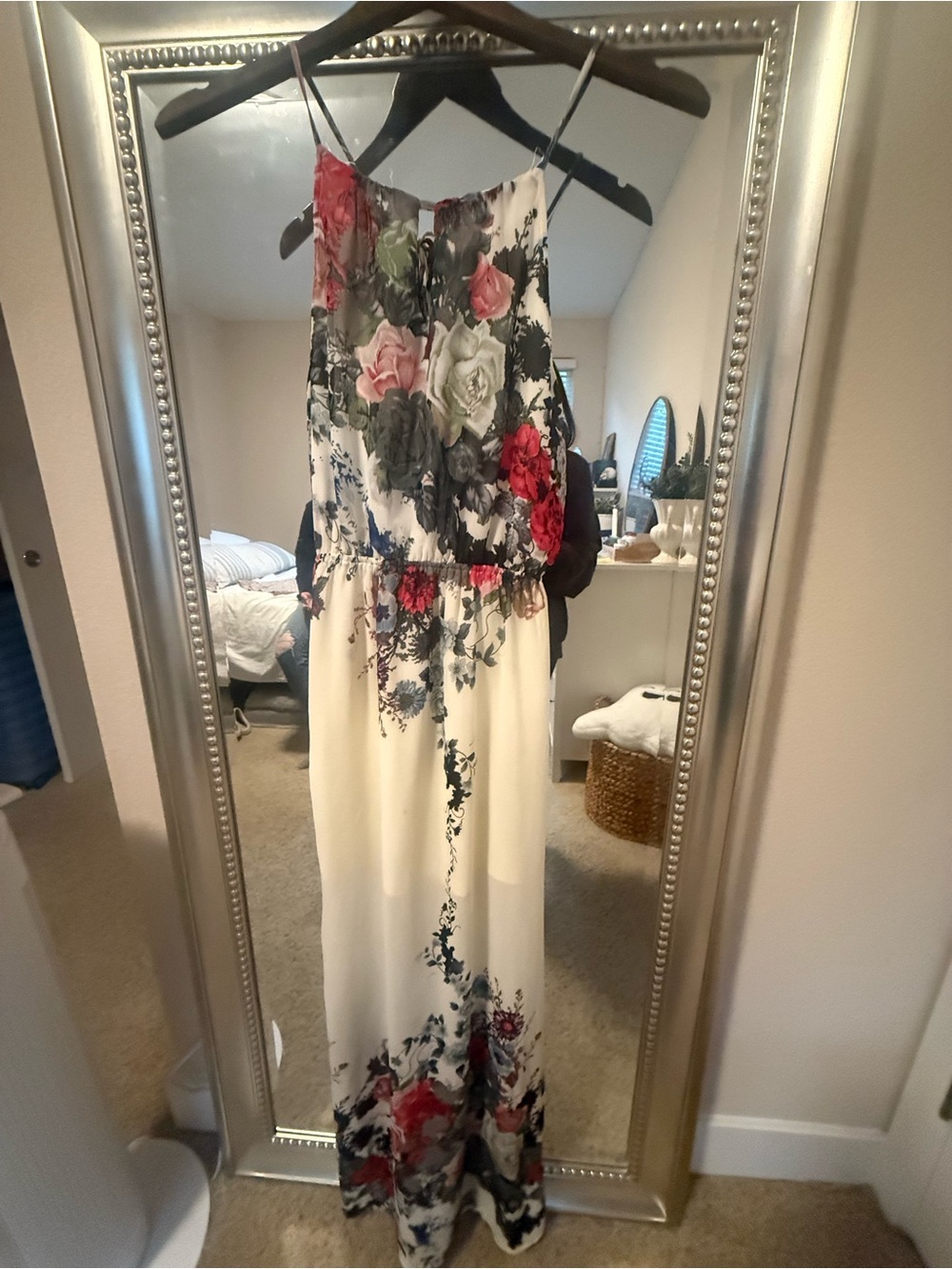 Windsor Floral White Maxi Dress with Pink & Red Blooms